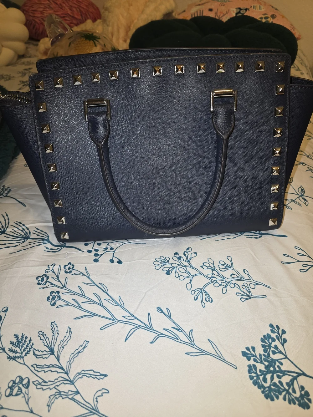 Michael Kors Navy Saffiano Studded Satchel